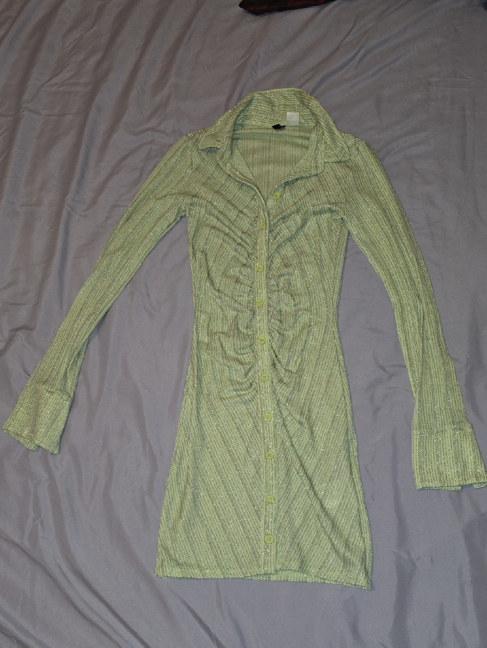 Like New Peridot Green Button Up Divides H&M Dress Size SM